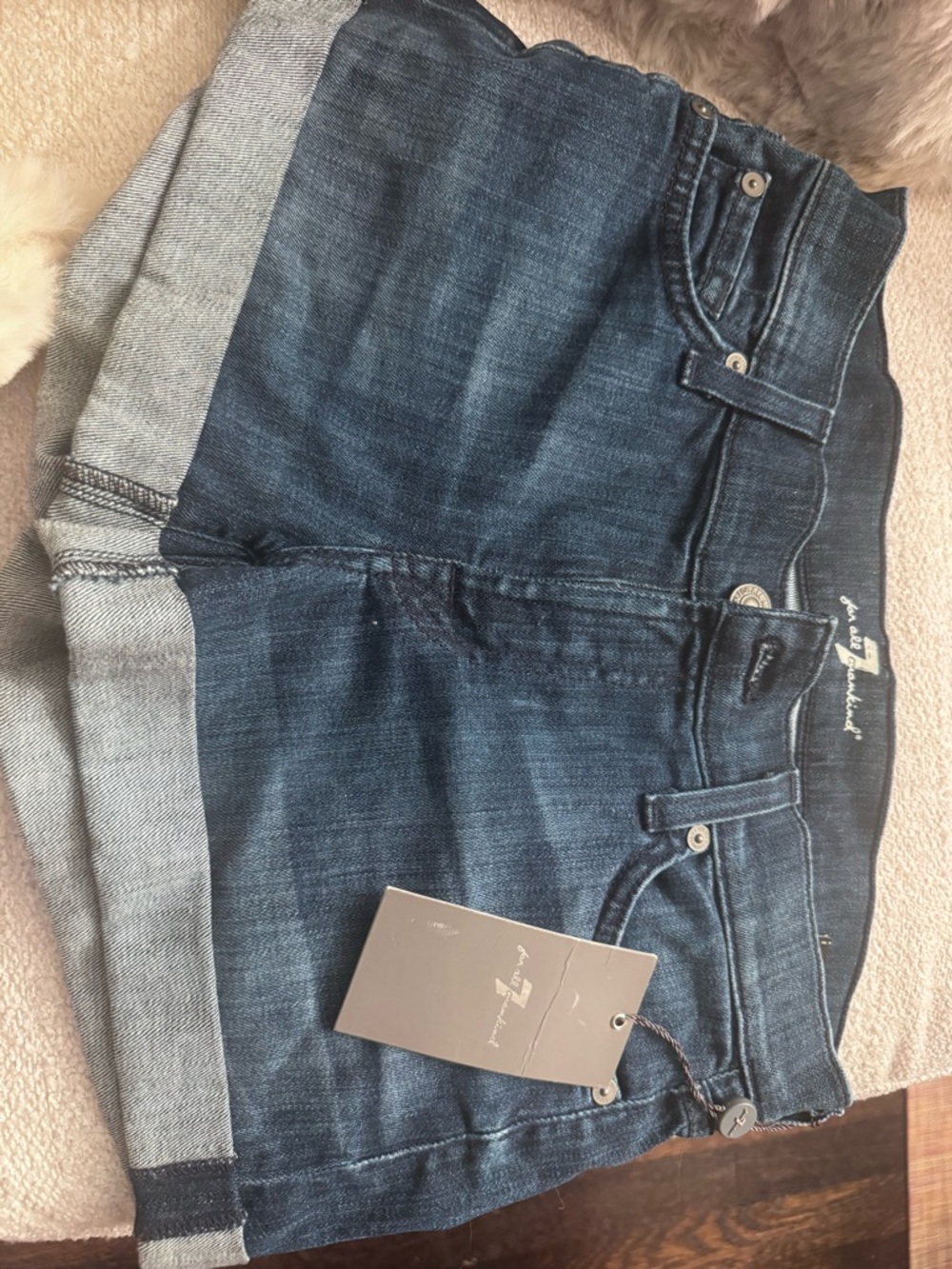 7 For All Mankind Dark Blue Denim Cuffed Shorts - NWT